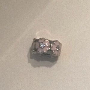 Pandora Silver/pink flower clasped charm